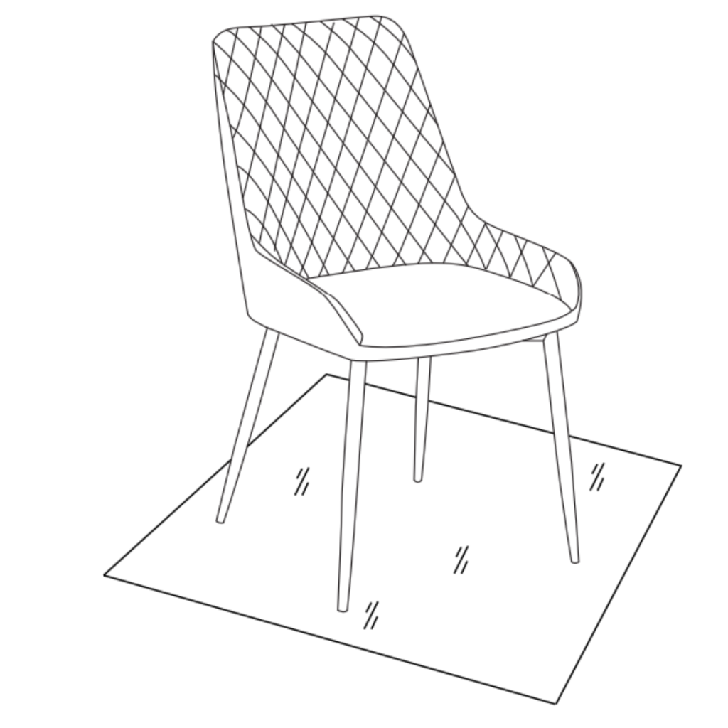 Line drawing of completed upholstered dining chair placed neatly on a rug.