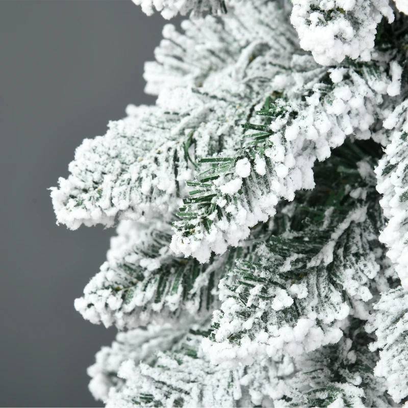 Close-up of frosted Christmas tree branches with snow-like texture drying.