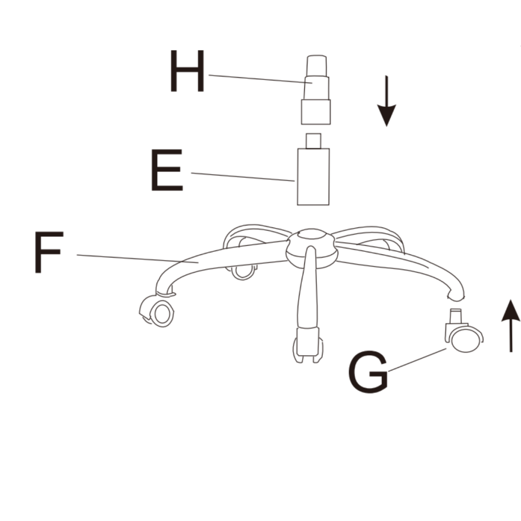 Attach wheels and gas lift to chair base with cover before connecting upper seat.