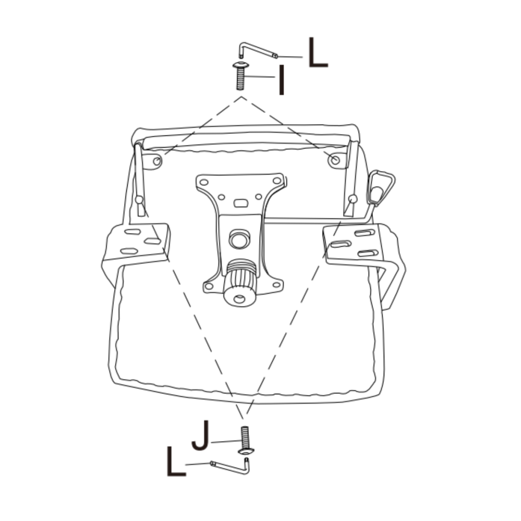 Fasten backrest to tilt mechanism using M6 bolts for stability.