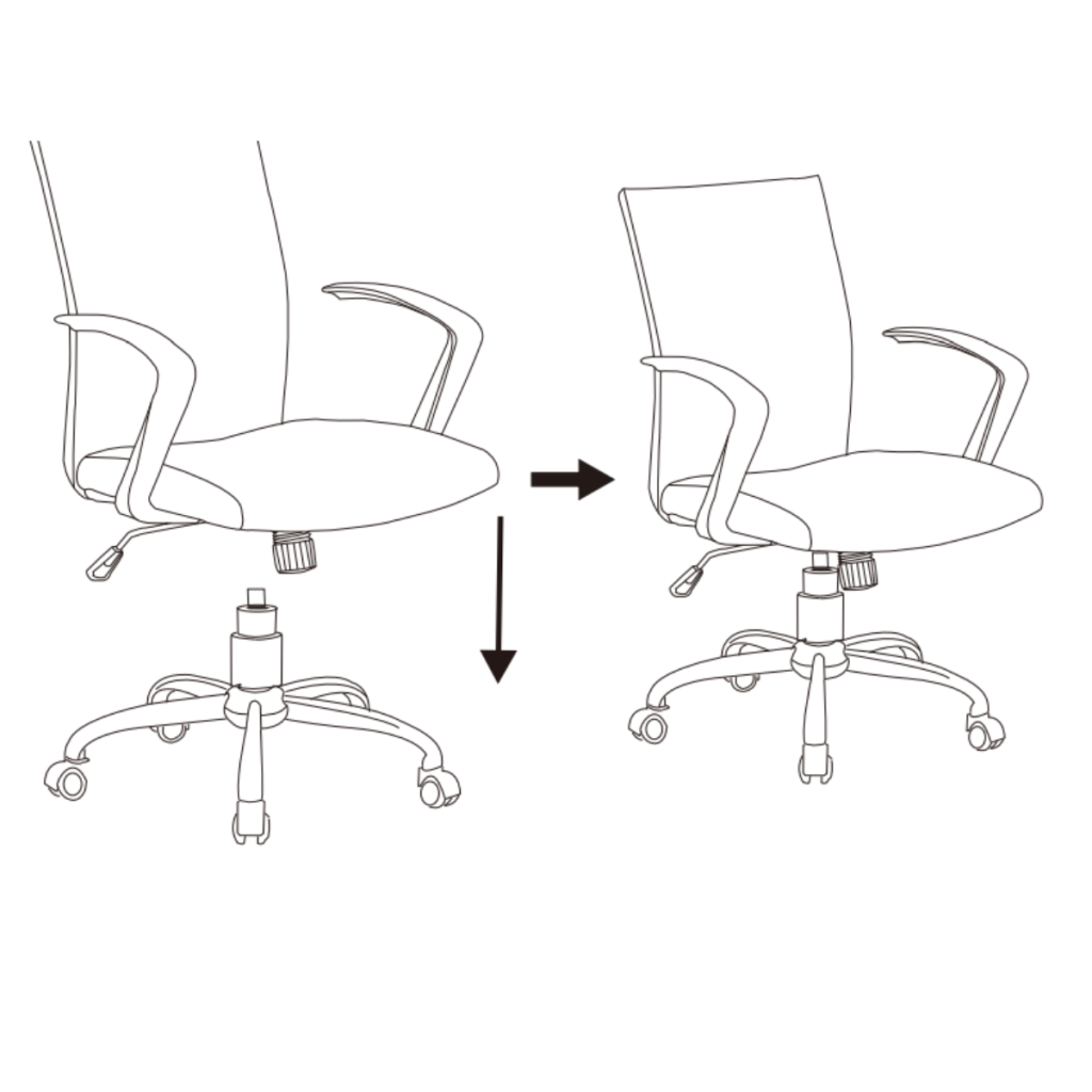 Join seat assembly to gas lift and base to complete office chair setup.