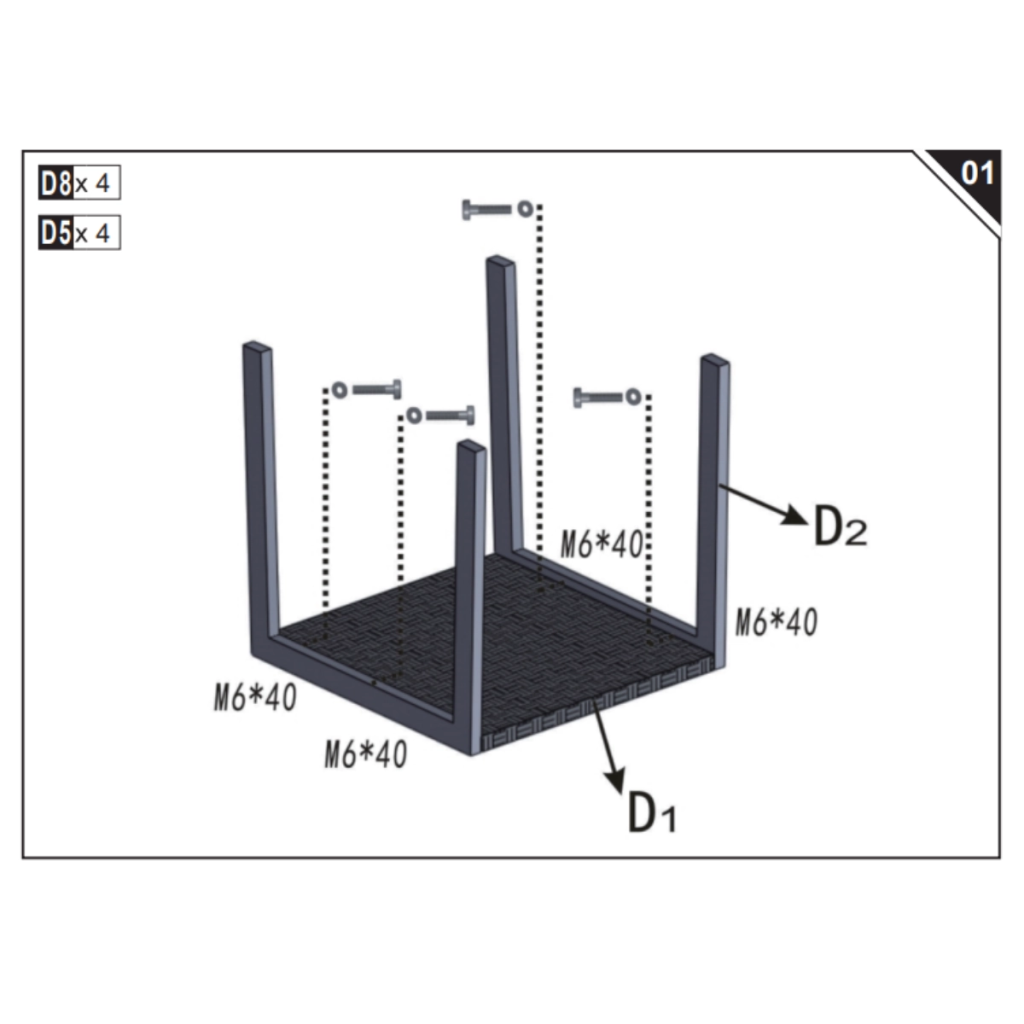 Side frames being screwed onto tabletop base.