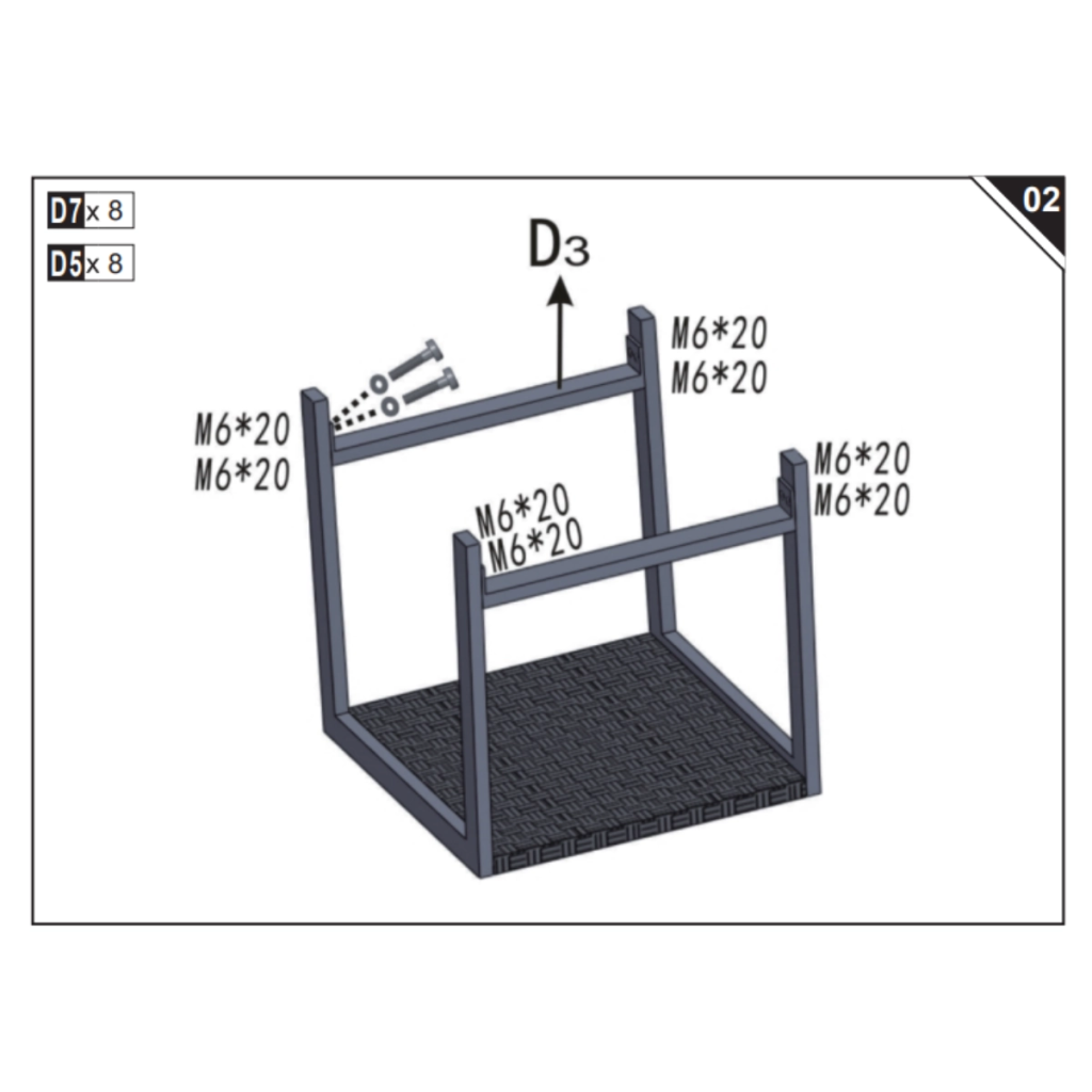 Support bars attached between side frames using screws.