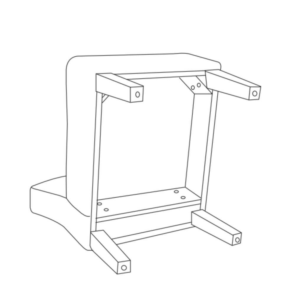 Diagram showing tightening screws into underside of chair using Allen key