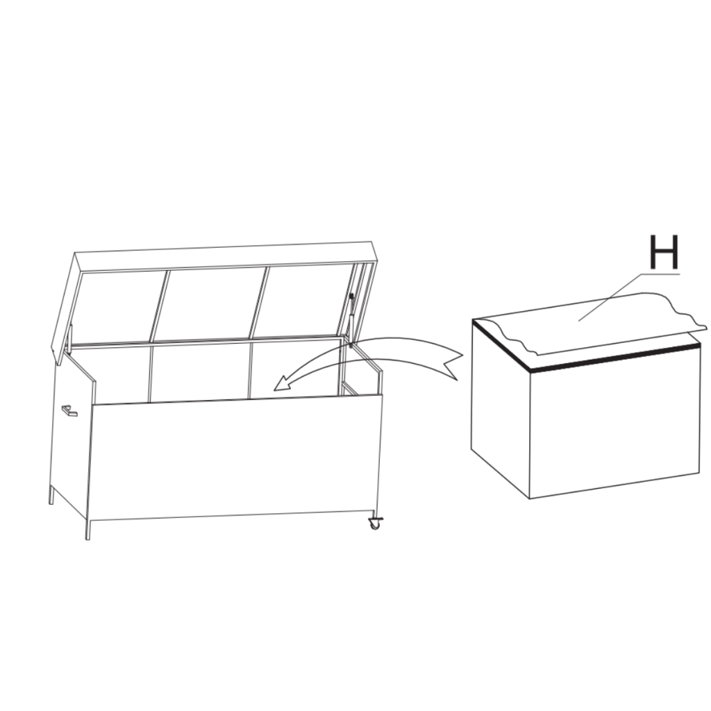 Final assembly step showing waterproof liner being placed inside storage box