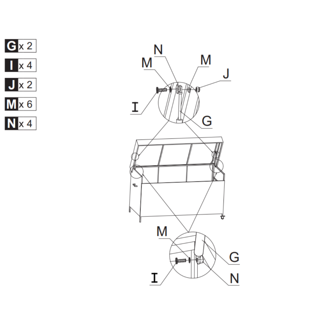 Illustration showing gas springs attached between lid and side panels for smooth opening