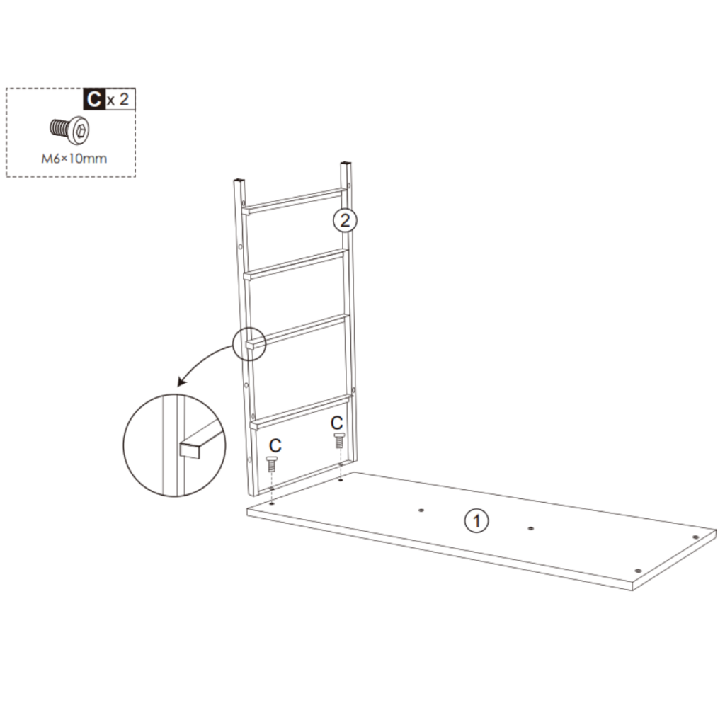 Align and secure left side frame to dresser base using M6×10mm screws for stable support