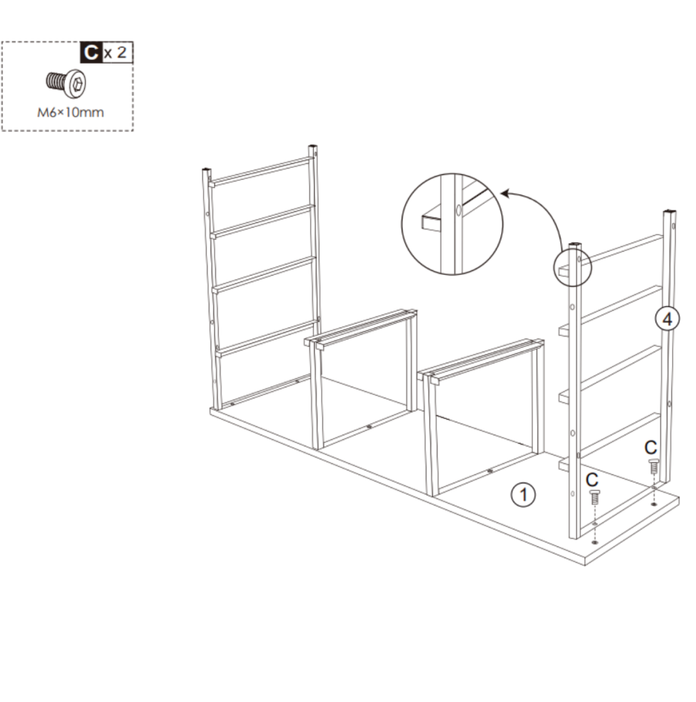 Position and fix right frame panel securely to base using Allen key and short bolts