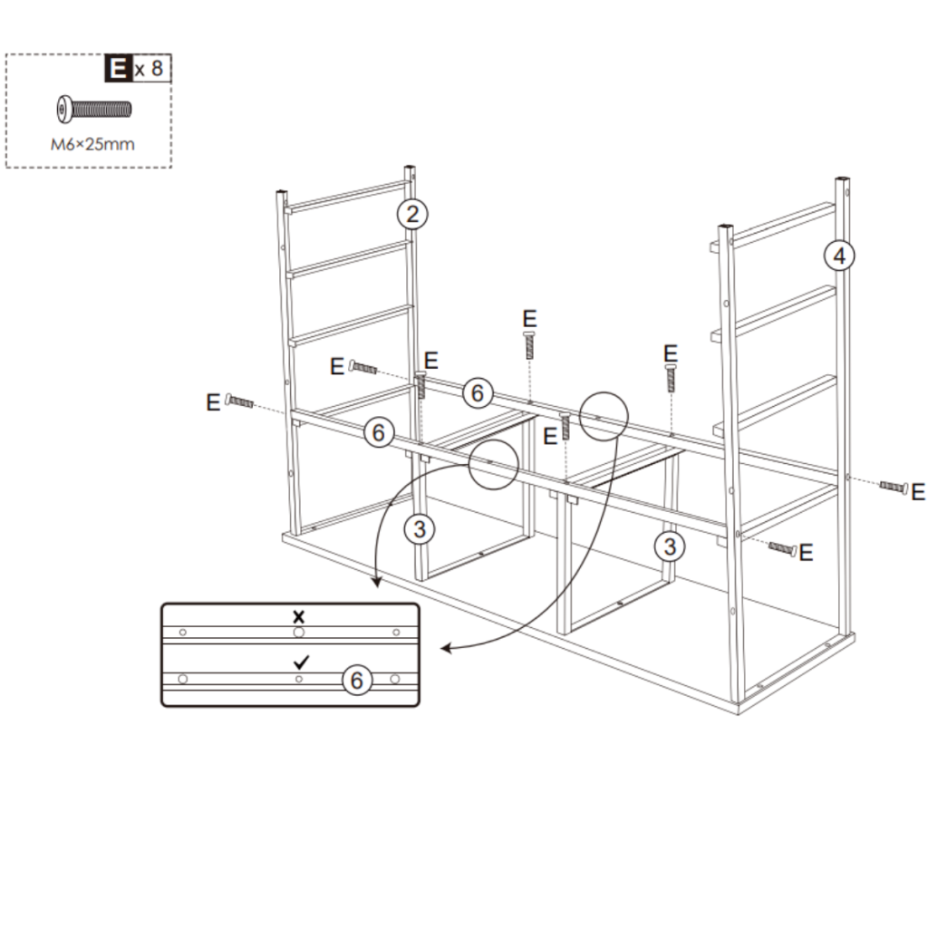 Install horizontal support bars between side frames for added dresser rigidity and stability