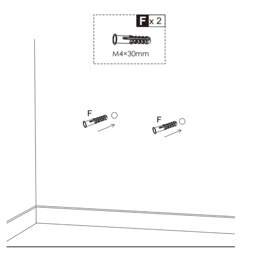 Drill wall holes and insert M4×30mm anchors to prepare for dresser anti-tip safety installation