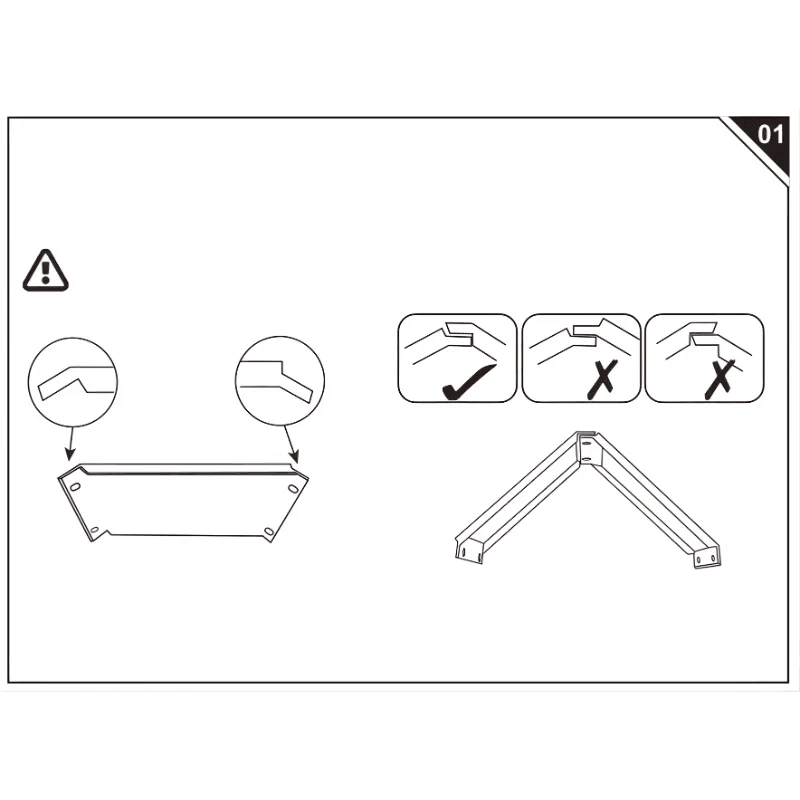 Prepare and Position the Rectangular Side Frames.webp, instructions showing correct orientation of side frame panels.