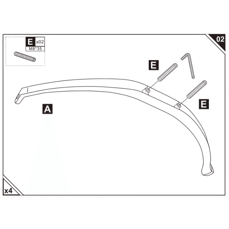 image showing bolts tightening curved support bar to table frame.