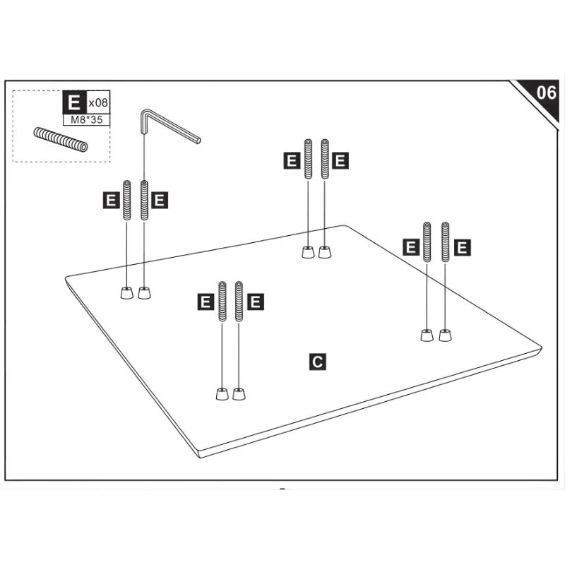 diagram with screws positioned for attaching tabletop to the frame.