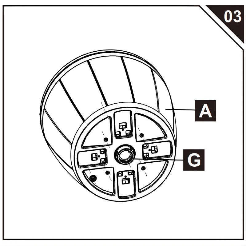 Bottom view of patio cooler table showing central connector tube inserted into base.