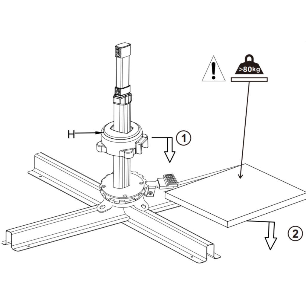 Umbrella base installation diagram with locking collar and base weight placement.