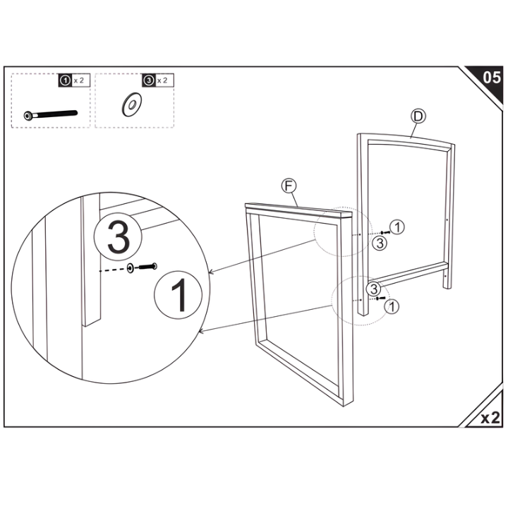 Diagram showing bolts attaching fabric backrest panel to metal chair frame.