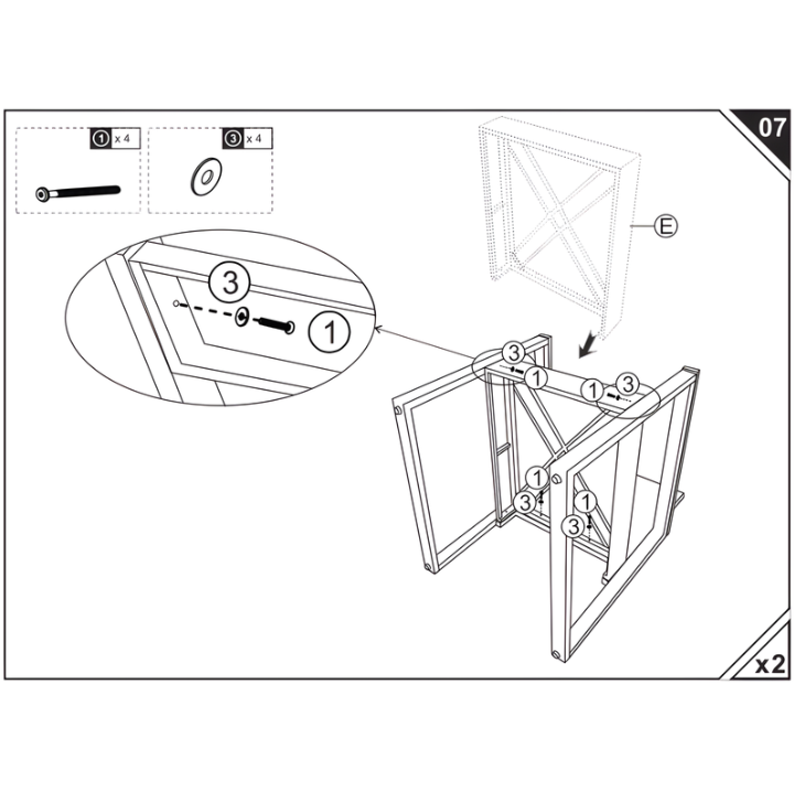 Illustration showing seat panel positioned and bolted to chair frame.