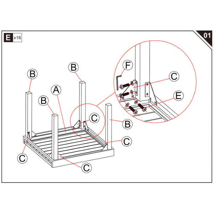 Attaching four table legs to the tabletop frame with bolts.