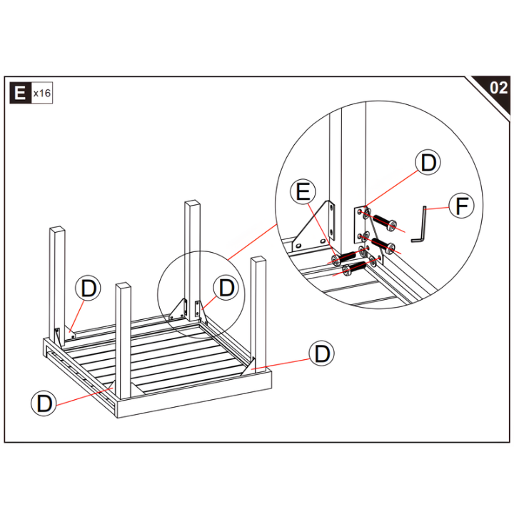 Installing the four lower angled support brackets to the table legs.