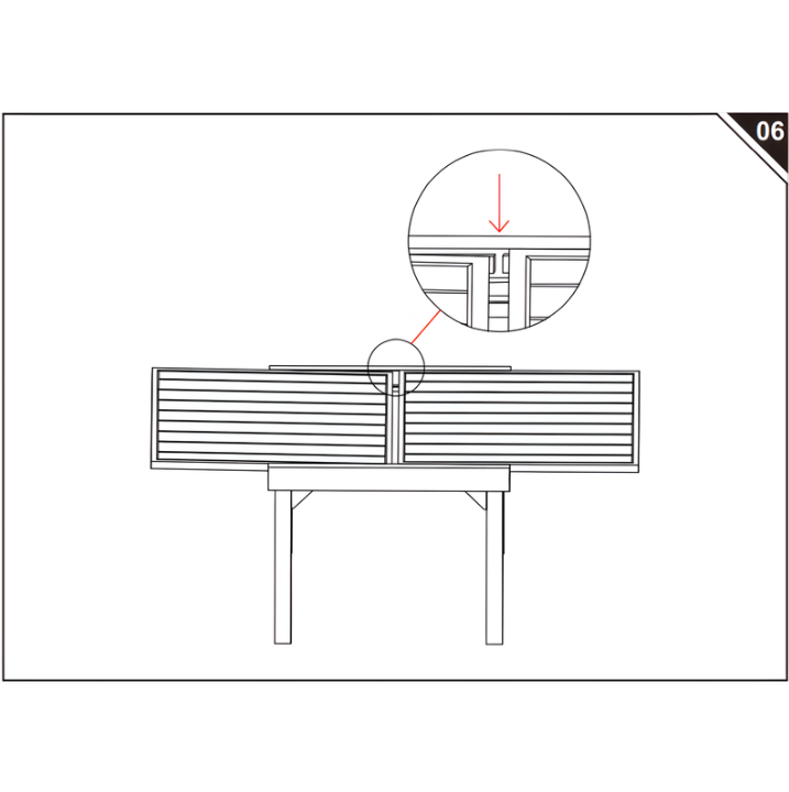 Final alignment view showing the tabletop panels securely locked together by the central mechanism.