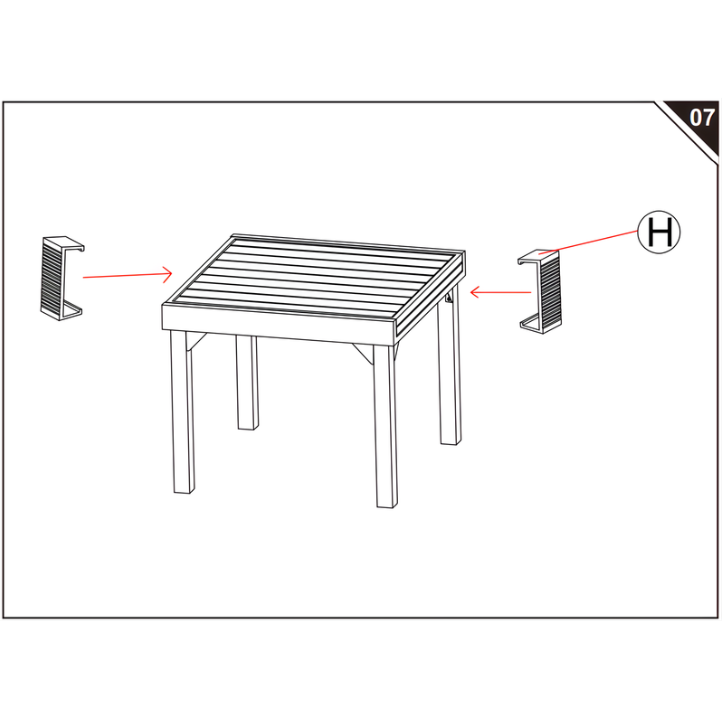 Push-fit the two wooden tabletop end caps onto the assembled table edges.