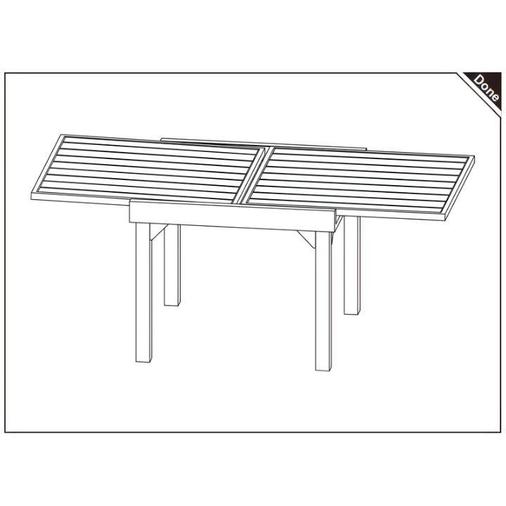 Image of the fully assembled and extended wooden outdoor patio table.