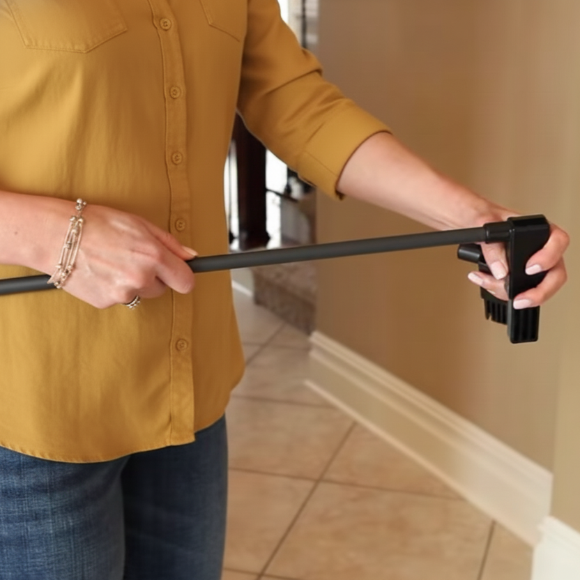 Attaching extension rods to widen a pet gate for larger doorway openings.