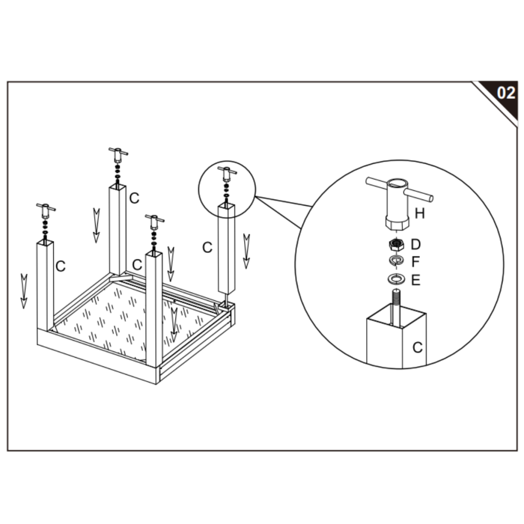 Table legs sliding onto connector rods.