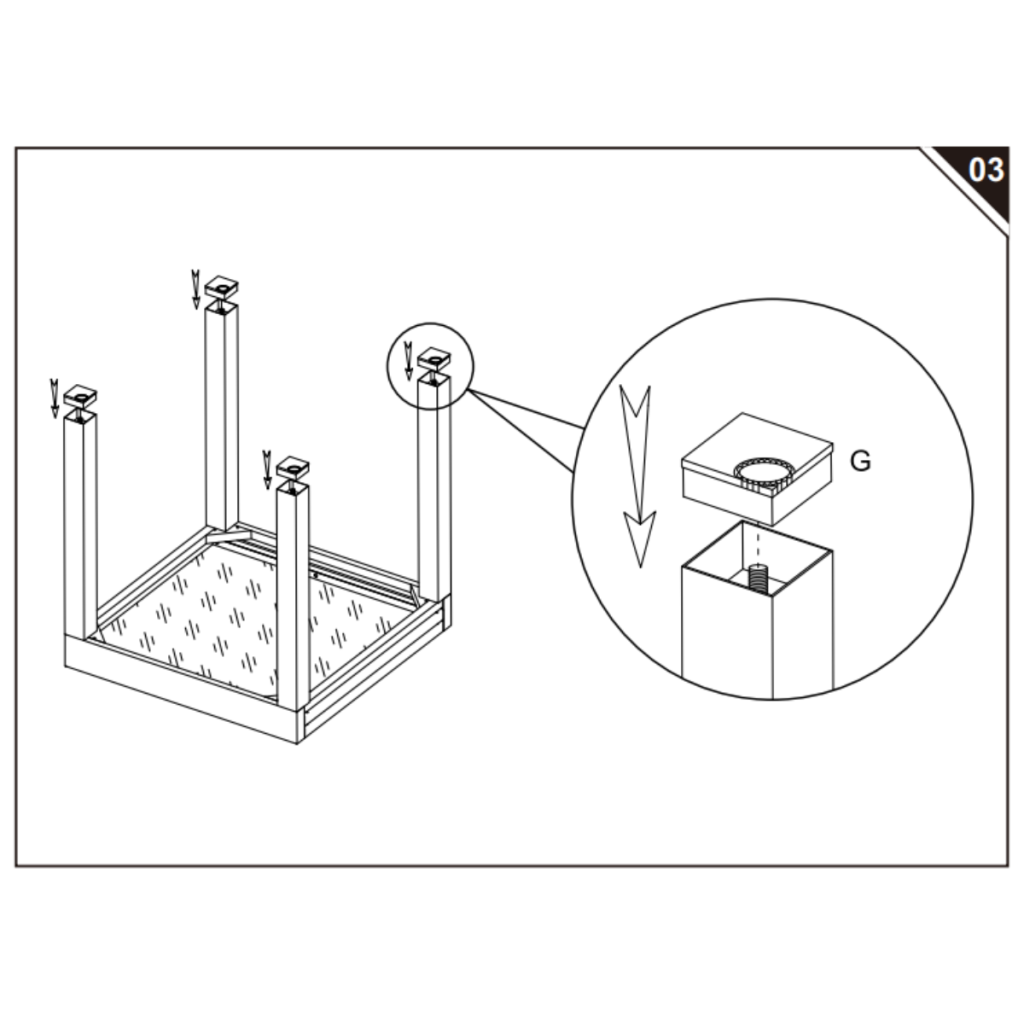 Leg caps being pressed onto table legs.