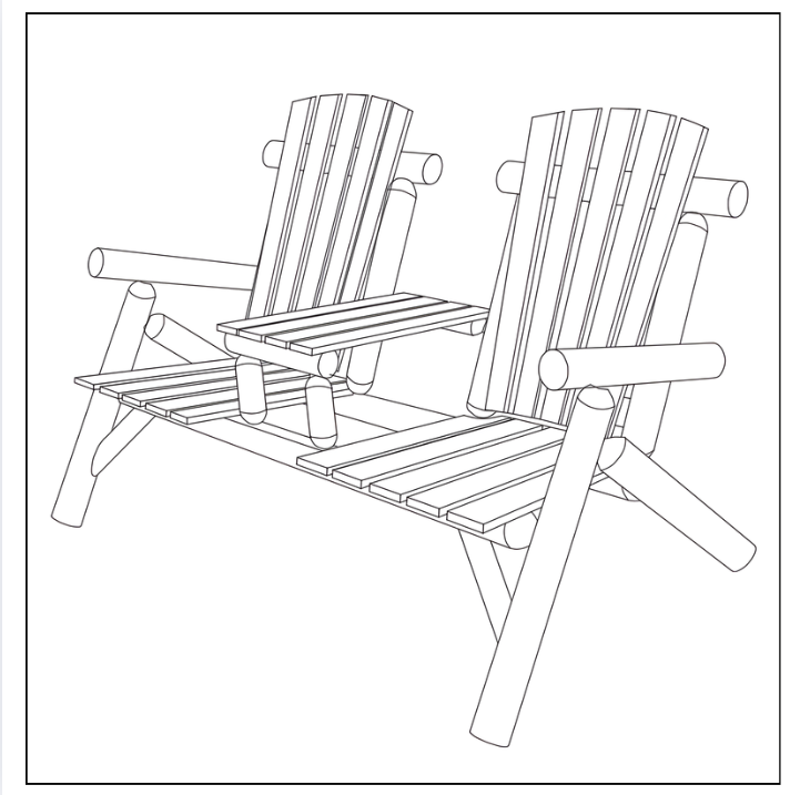 Completed Adirondack bench with center table displayed upright after assembly.