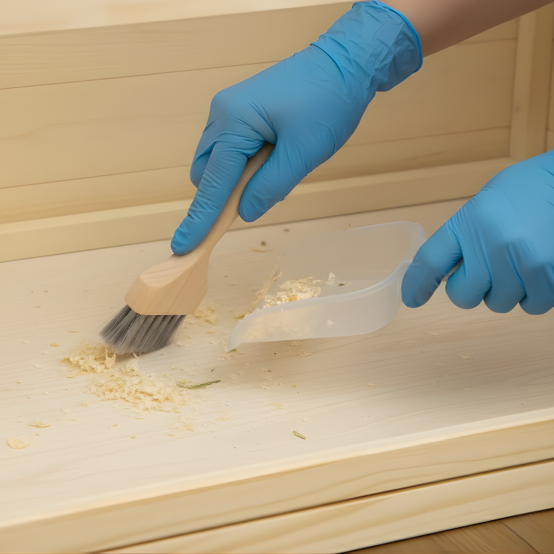 Hands wiping cage floor with sponge and soap