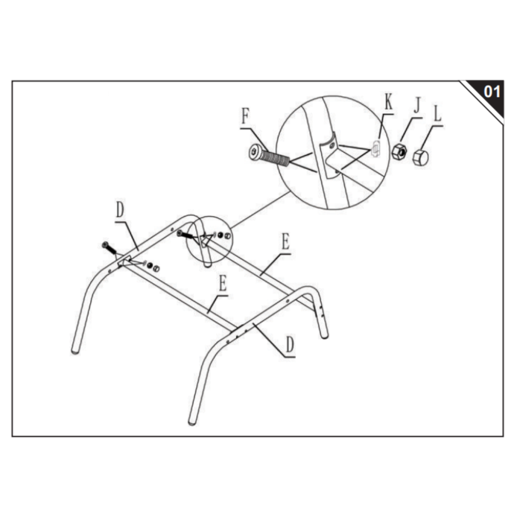 Metal frame legs connected with cross support rods.