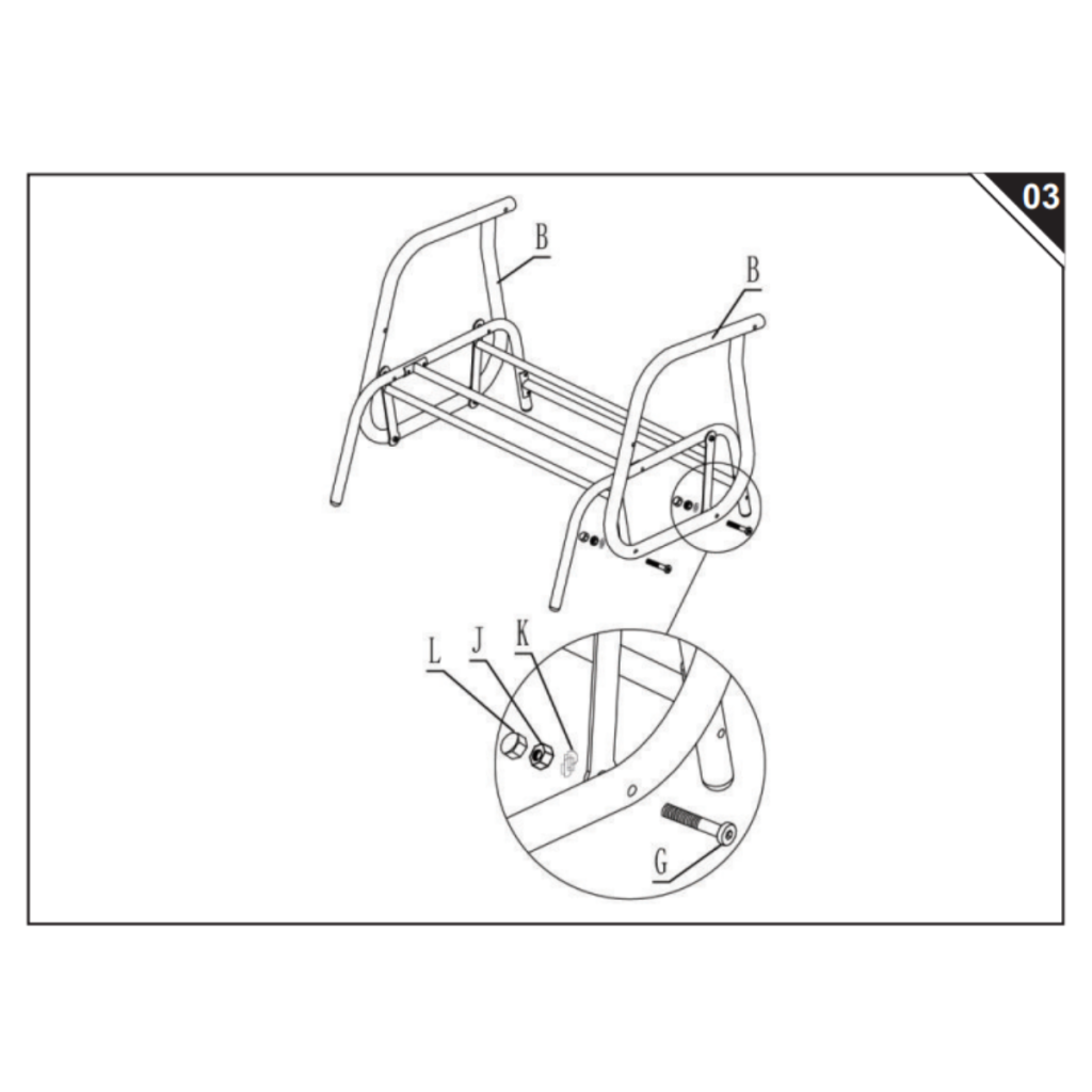 Armrest tubes being attached to the glider frame.