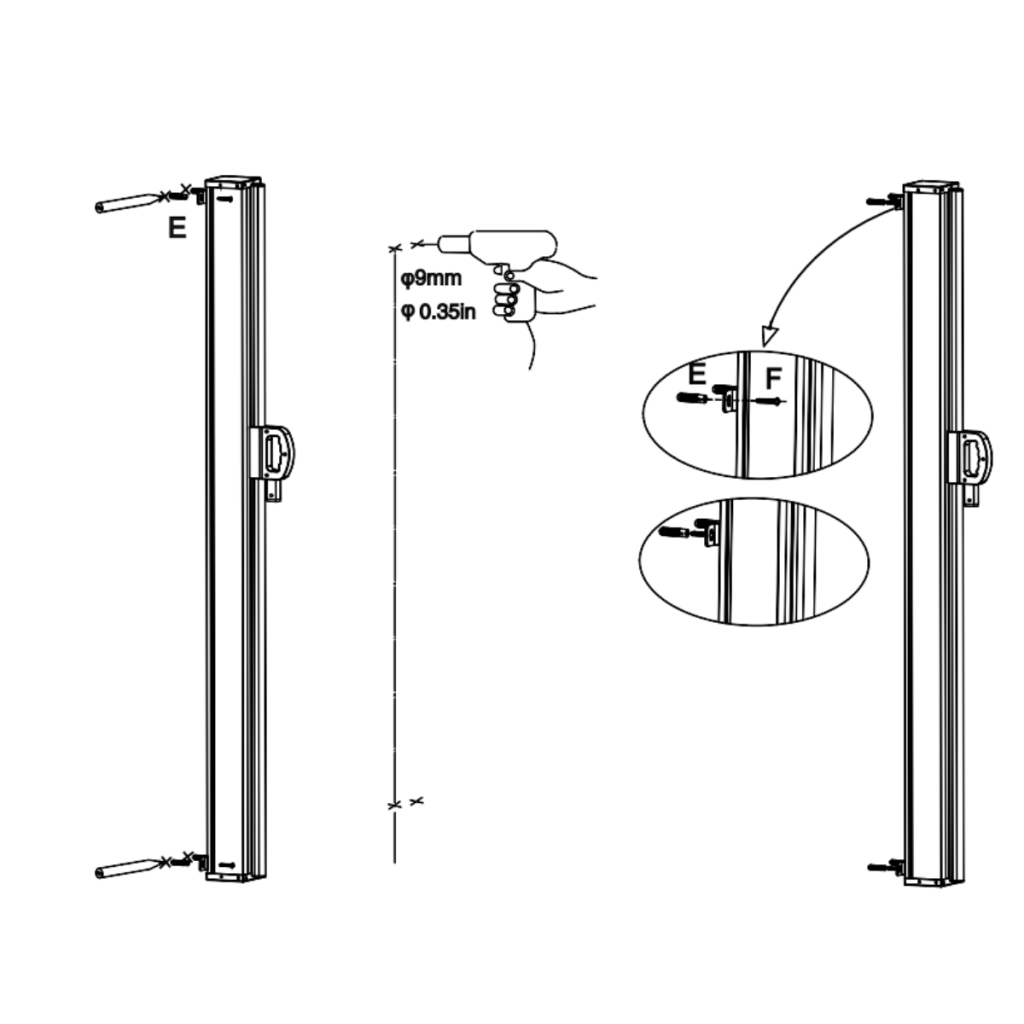 Drill marking holes on post with screws inserted.