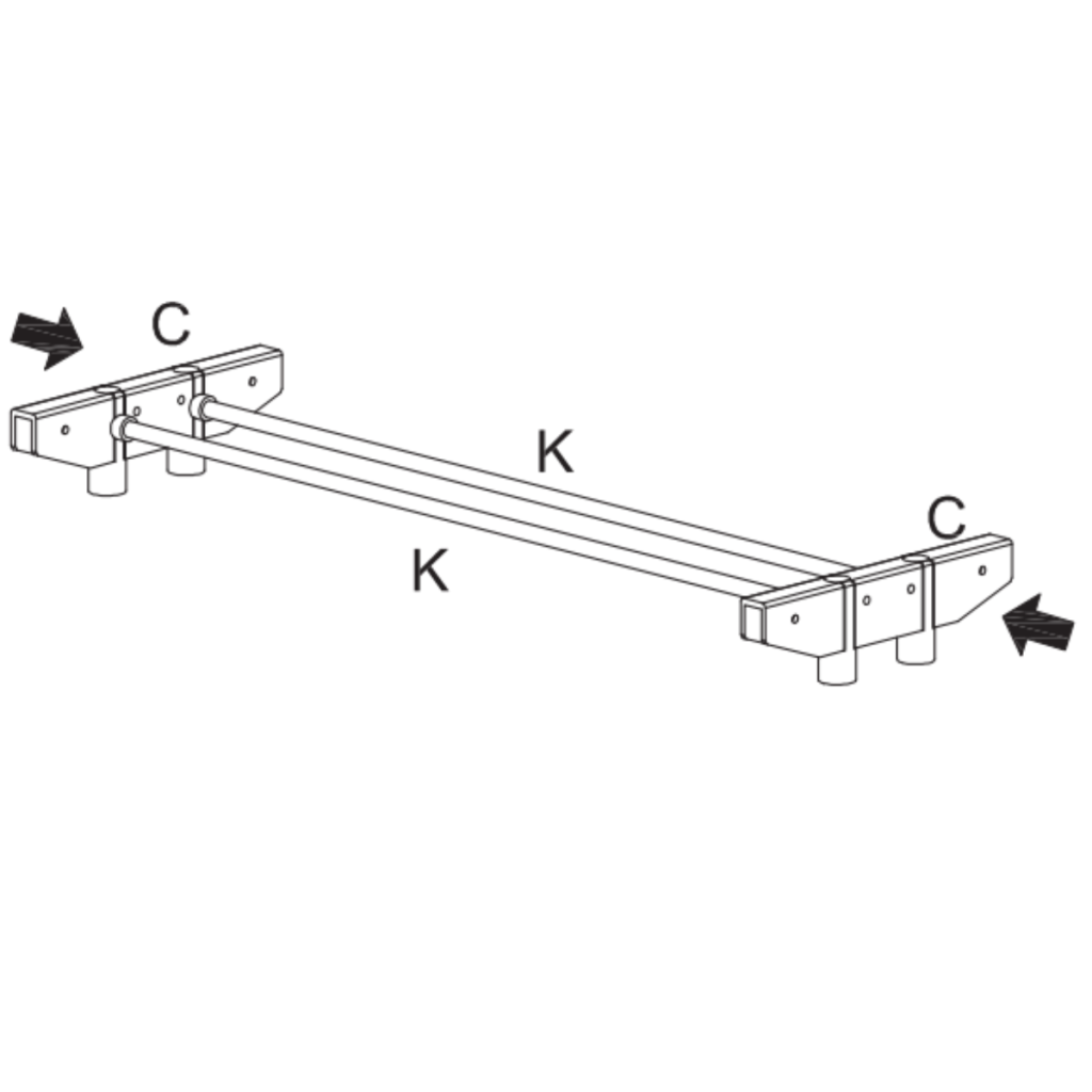 Diagram showing crossbars attaching to upper support brackets on both sides.