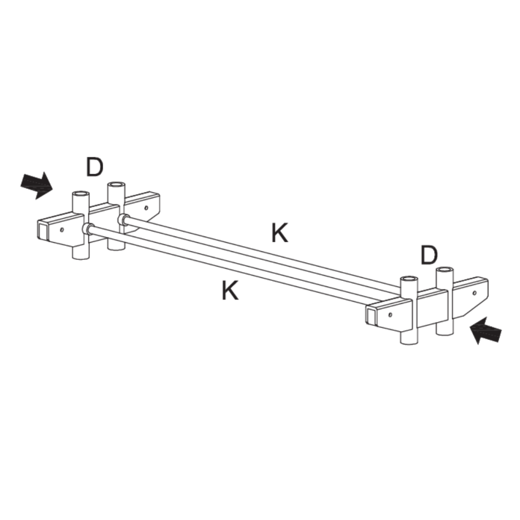 Illustration of crossbars connecting between two central support brackets.